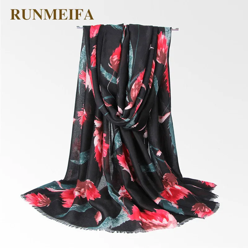 

RUNMEIFA Women Cotton Flower Pattern Scarf Beach Shawls Autumn Summer Spring National Foulard Femme Shawl 90*180cm Free Shipping