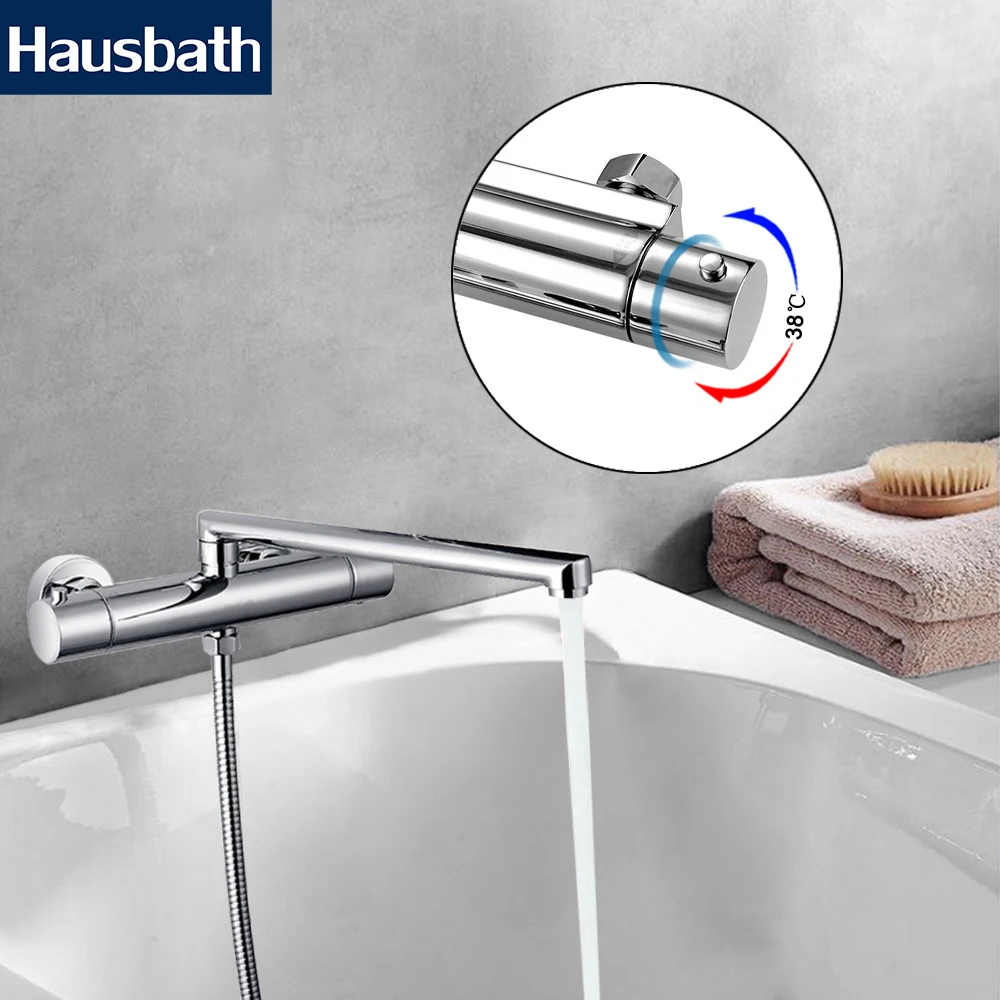 Bath Shower Faucet Tap Thermostatic Faucet Bathtub Tap Long Straight Spout Nozzle Bathroom Water