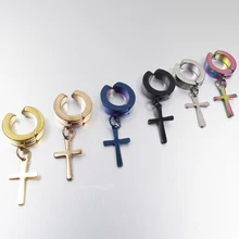 2 шт, Панк клипсы для ушей, нержавеющая сталь, поддельные серьги-гвоздики, мужские крест, серьги, модные кресты, пирсинг, ювелирные изделия