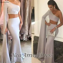 Одно плечо с длинным рукавом элегантное вечернее платье Арабская, Дубай две части Праздничная Женская одежда для официального торжества выпускного вечера платье плюс размер