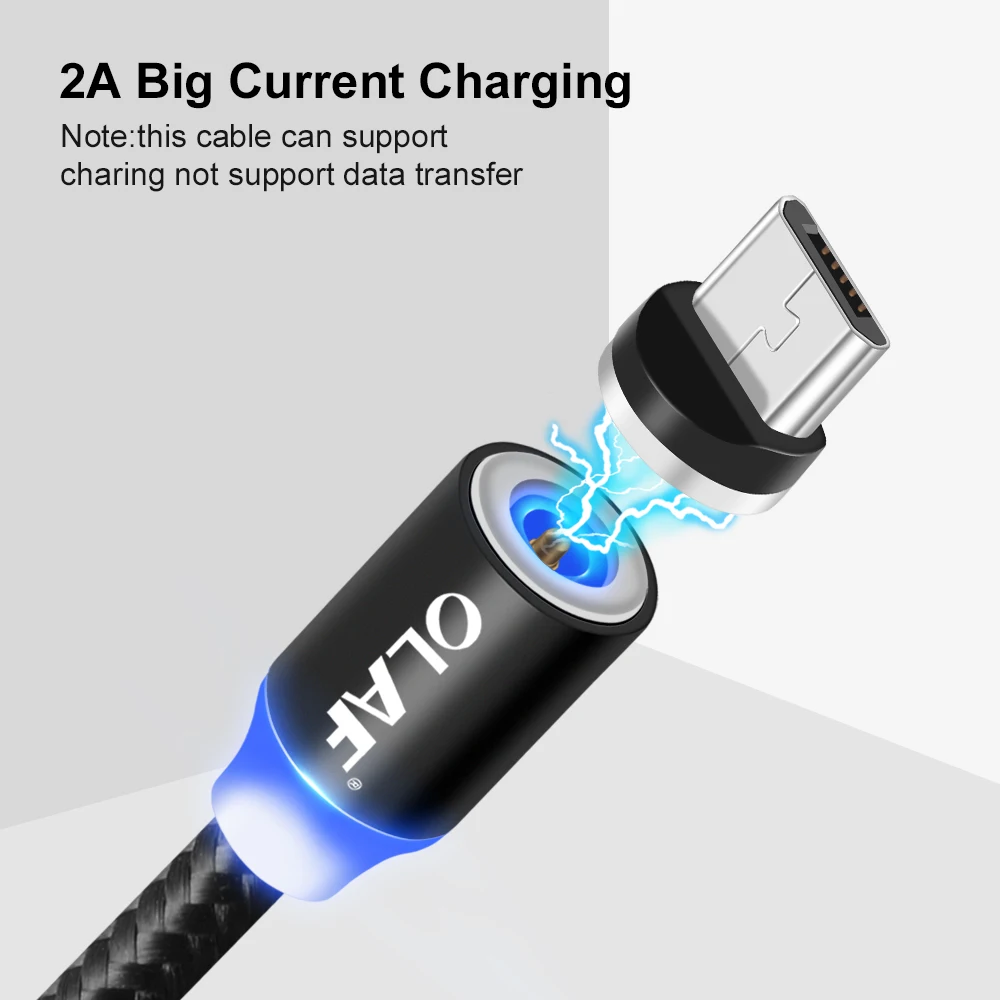 أولاف LED USB كابل مغناطيسي لسامسونج المصغّر usb كابل سريع المغناطيسي USB كابل شحن ل Xiaomi هواوي LG الهاتف المحمول كابل