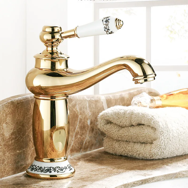 

Basin Faucet Cold and Hot Diamond Golden gold Single Handle Single Hole Bathroom Sink Faucets Deck Mounted Mixer Tap