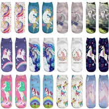 HJKYT, летние носки с единорогами, 3d принт с животными, рисунок с героями мультфильмов, новинка, Ленивец, короткие, цветные, уличный стиль, хипстер, kawaii cadeau femme