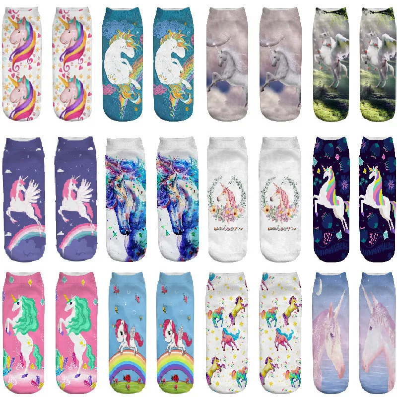 

HJKYT summer Unicorn Socks 3d animal print cartoon art novelty sloth short colorful street style hipster kawaii cadeau femme