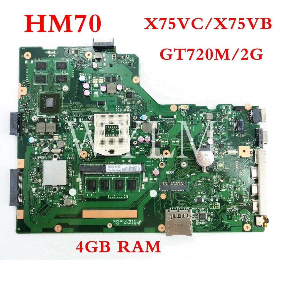 

X75VC With 4GB RAM GT720M/2G HM70 mainboard For ASUS X75V X75VB X75VD X75VCP R704V Laptop motherboard 100%Tested Working