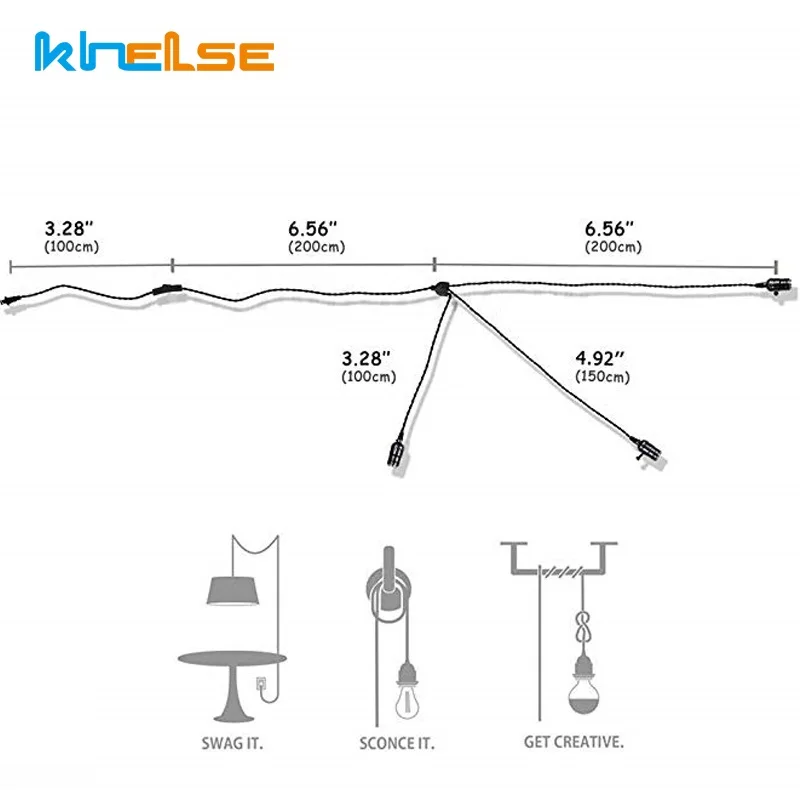 Винтажный подвесной светильник с 3 лампами, набор s, переключатель включения/выключения, тройной подвесной светильник, E27 розетка, промышленный светильник, 5 м