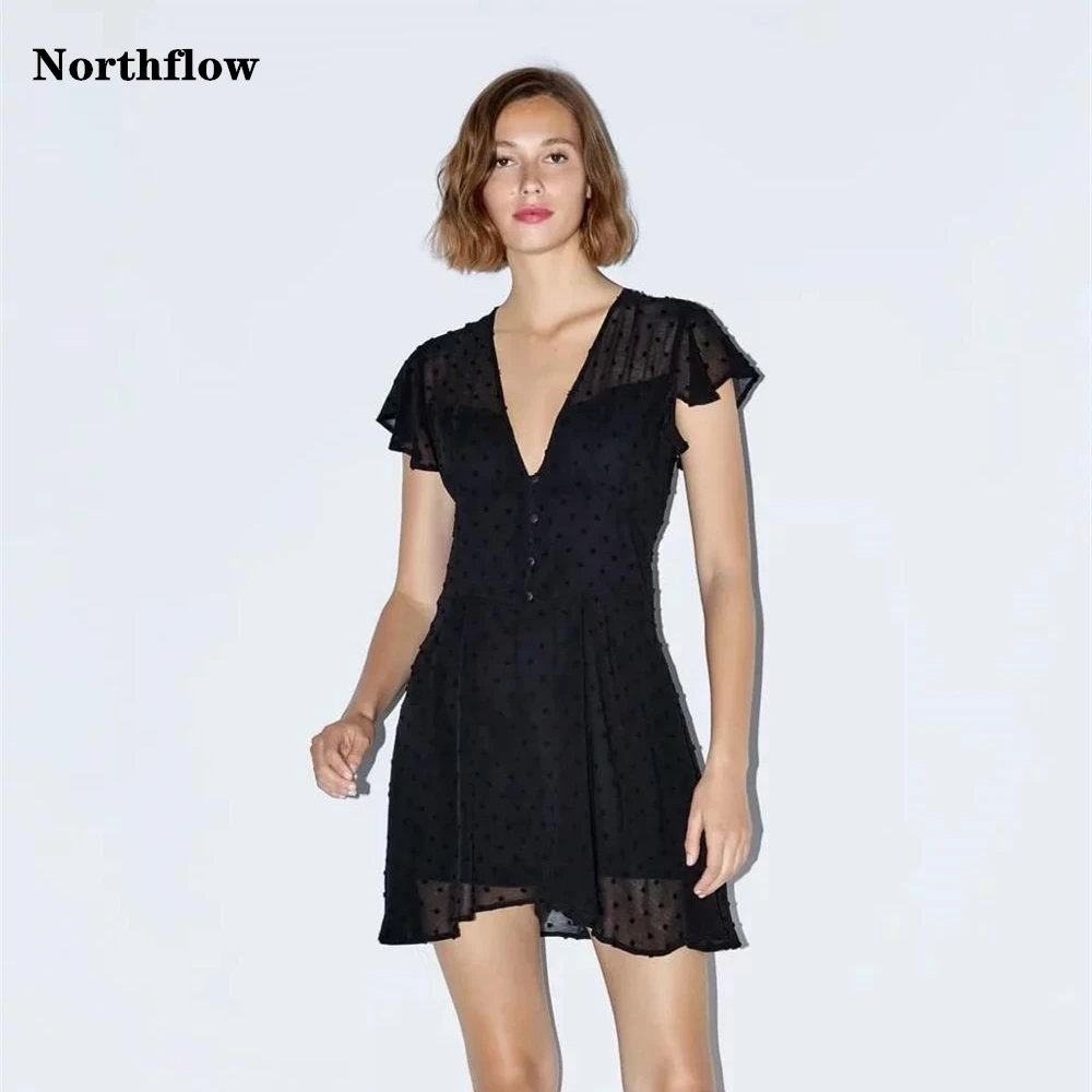 

2019 summer playsuit england style chiffon solid hollow out mesh ruffles v-neck rompers womens playsuit