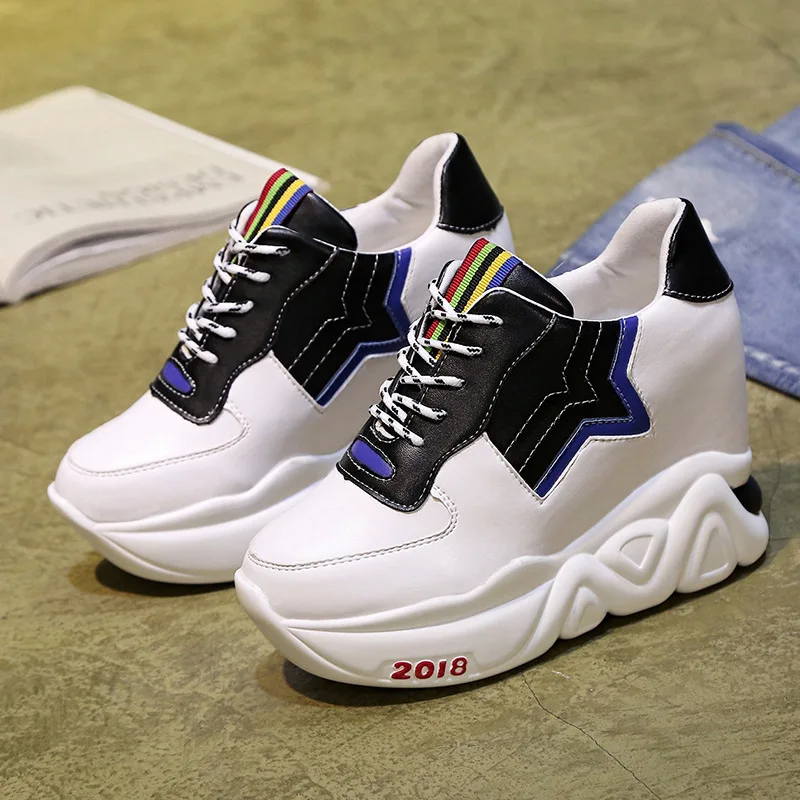 SWYIVY Autumn Sneakers Platform Woman 11cm Wedge Thick Heel Female Casual Shoes Comfortable Lady Leisure Sneakers Slim 40 Size