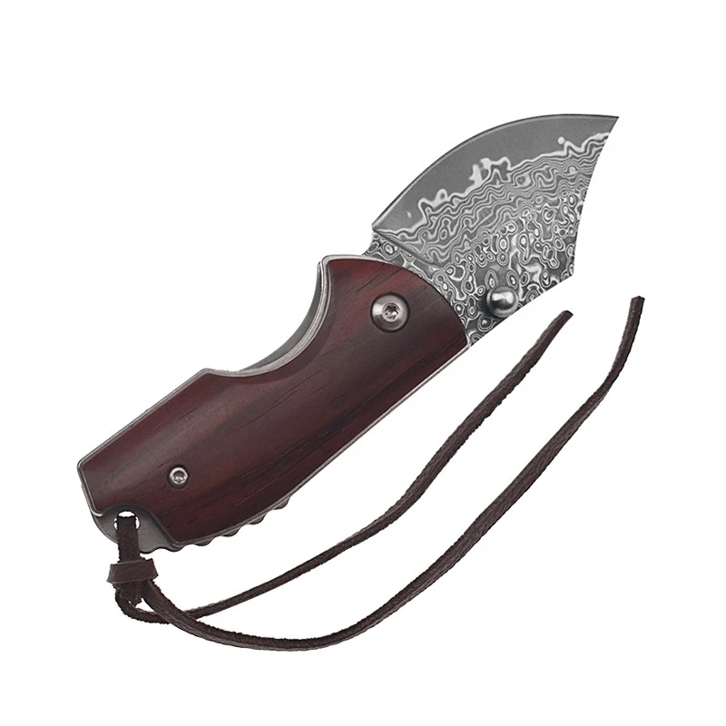 Складной нож дамасский нож высокой твердости мини складной нож открытый спасательный инструмент для выживания подарок коллекционный нож - Цвет: Red sandalwood