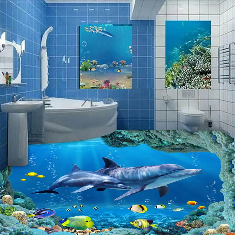 Пользовательские фото обои 3D стерео подводный мир дельфины 3D напольная плитка фрески ванная комната Гостиная Водонепроницаемый ПВХ обои s