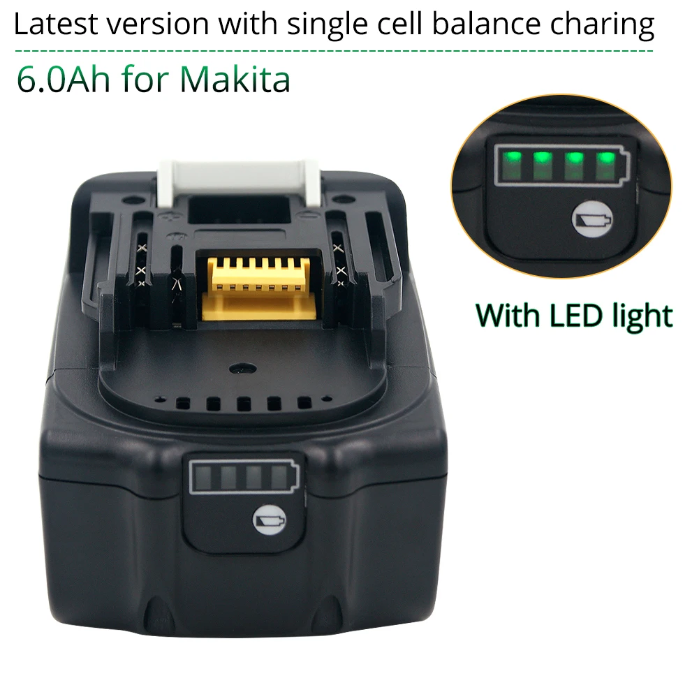 

18V 6.0ah BL1860 Replacement Battery with LED Indicator for Makita 18V BL1830B BL1860B BL1840B BL1815 LXT-400 Latest Version
