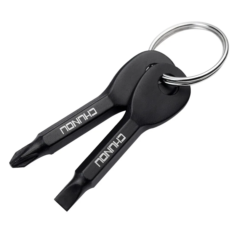 

Outdoor Travel Stainless Steel Multi-Function Tool Keyring Black Silver Screwdriver Set Men's Portable Simple Keychain D2435