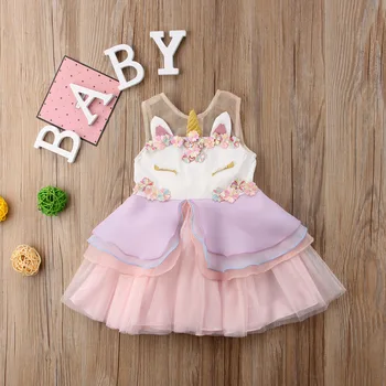 

Pudcoco Ruffle Unicorn Dress Toddler Girl Ruffle Dress Kids Baby Girl Clothing