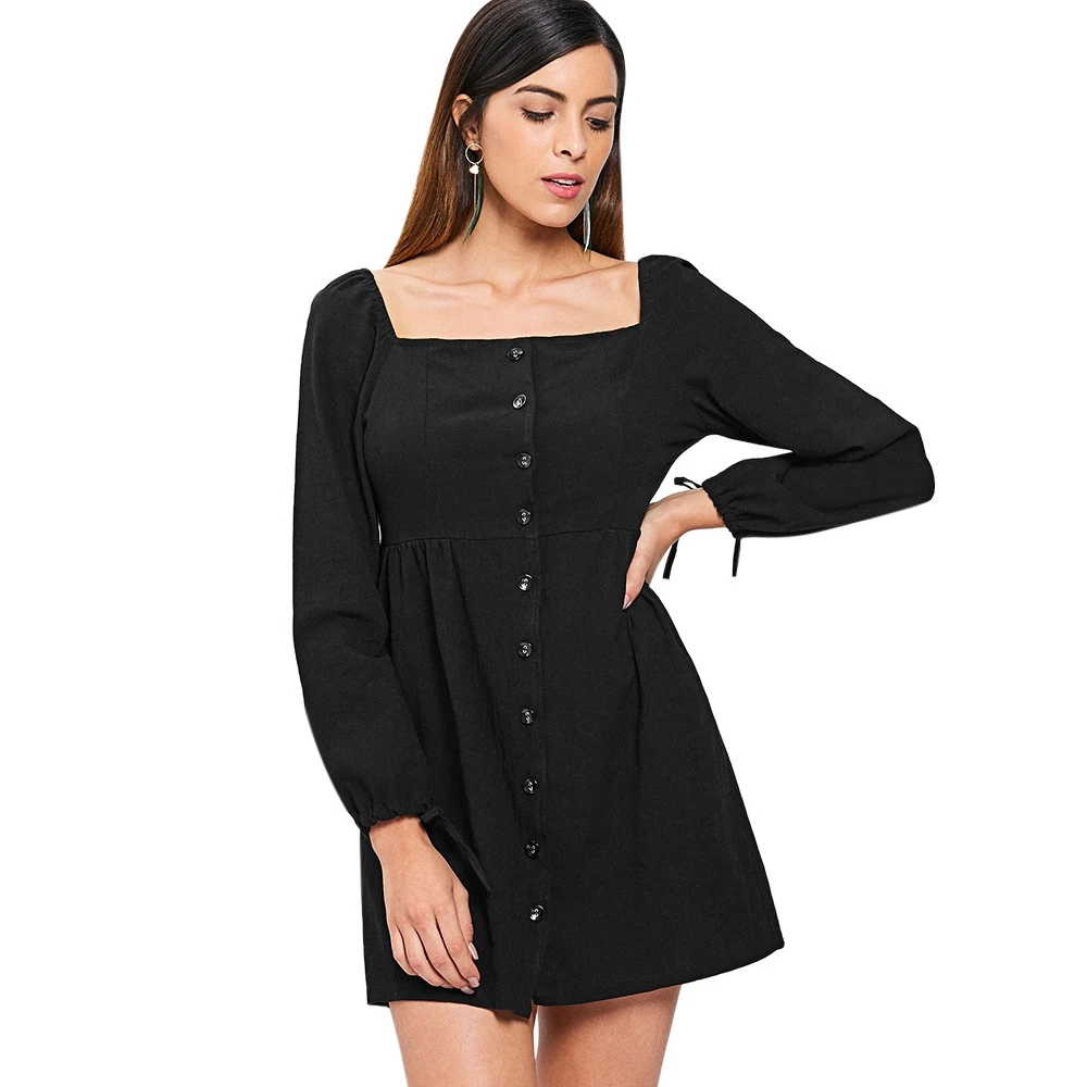 

Tie Cuffs Button Up Long Sleeve Dress