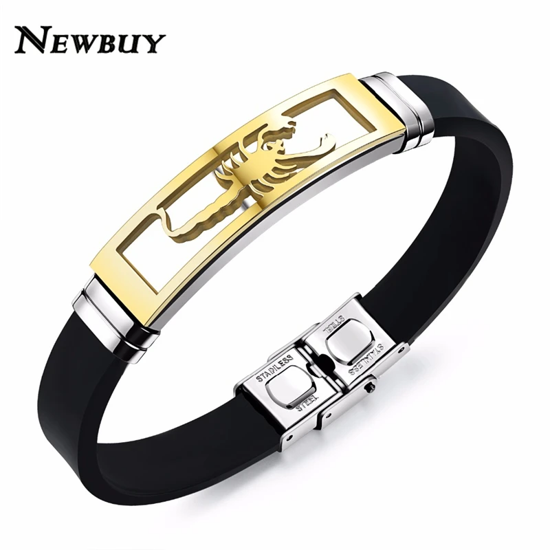NEWBUY модный мужской силиконовый браслет из нержавеющей стали классический дизайн