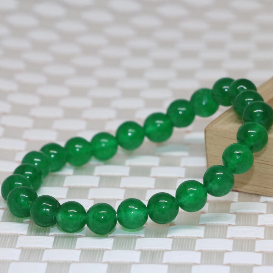 

Original 8mm round beads green Malaysia natural stone jades chalcedony strand bracelets hot sale jewelry making 7.5inch B2175