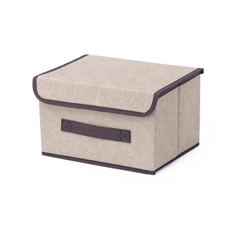Small Beige 2 размера коробки для хранения с крышками без запаха полиэфирная ткань прозрачные корзины для хранения контейнеры с двойной крышкой Органайзер - Цвет: Small Beige