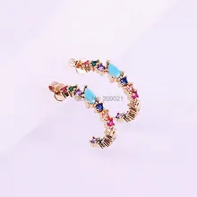 5 пар 20 мм, Радужный циркониевый камень CZ micro pave half circle Серьги золотистого цвета серьги-гвоздики для девочек женские ювелирные изделия