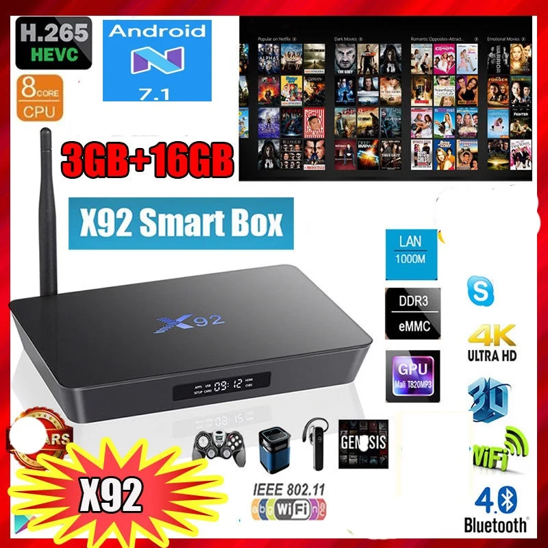 

X92 Amlogic S912 android 7.1 TV Box 17.4 3GB 32GB Octa-Core 2.4GHz/5.8GHz WiFi Bluetooth USB 2.0 PK h96 pro plus t95z plus