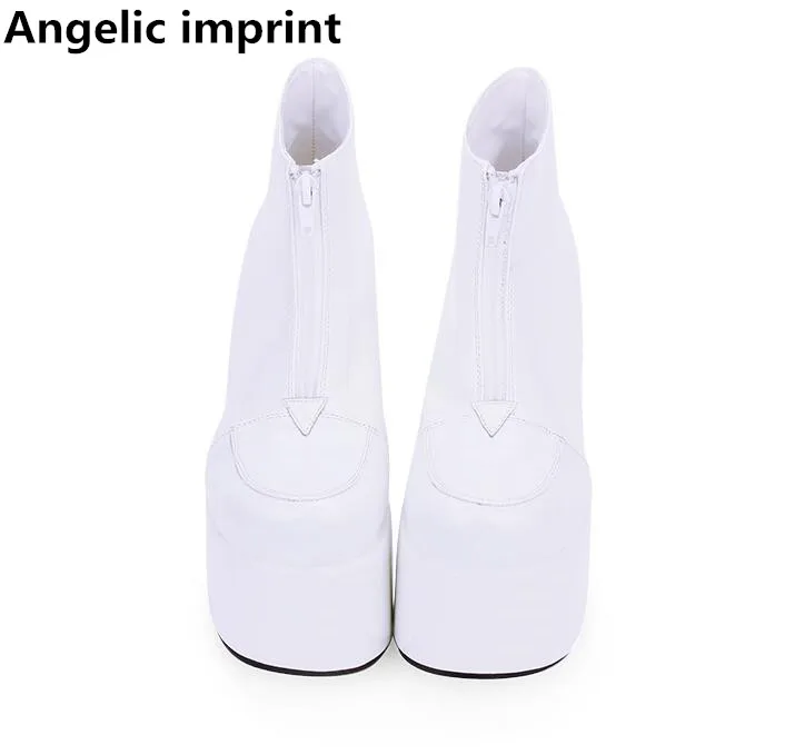 

Angelic imprint mori girl Women motorcycle punk short boots lady lolita shoes woman princess high heels dress pumps 10cm white
