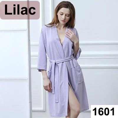 Мужской Халат размера плюс до колена, банный халат для мужчин, кимоно, вафельный Халат для мужчин и женщин, сексуальный халат юката, Ночная одежда - Цвет: Men Lilac