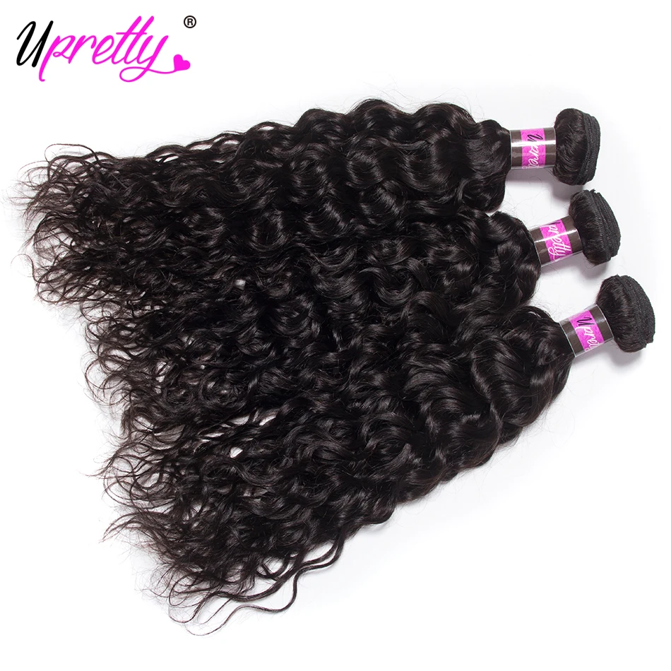 Upretty Indian Hair Bundles With Closure Wet And Wavy Human Hair 3 Bundles With Closure Indian Water Wave Bundles With Closure