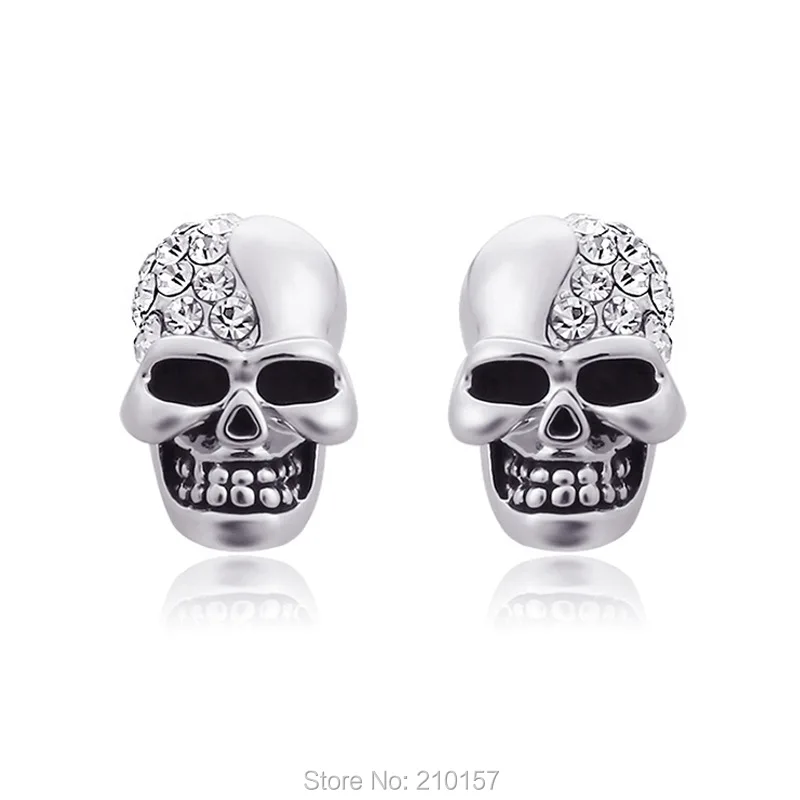 

2017 New Punk Rock Skull Head Stud Earrings Skeleton Crystal Earrings for Women Girls Fashion Jewelry