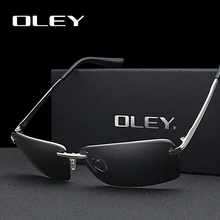 OLEY брендовые прямоугольные мужские поляризованные солнцезащитные очки, нержавеющая сталь, скрытая внутренняя оправа, HD солнцезащитные очки, очки для вождения, рыбалки