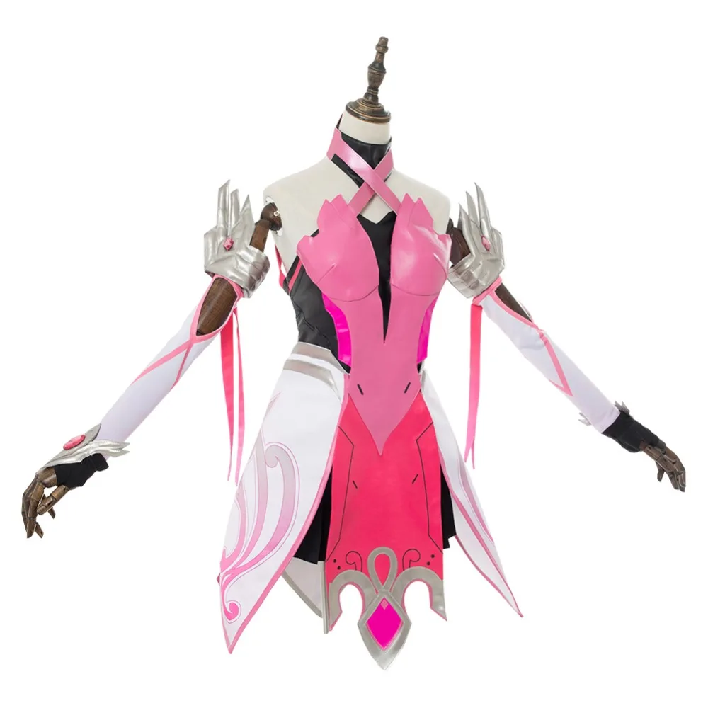 OW Косплей Мерси ангела Циглер маскарадные костюмы для взрослых Женский наряд розовый Мерси кожа Хэллоуин косплей костюмы для девочек