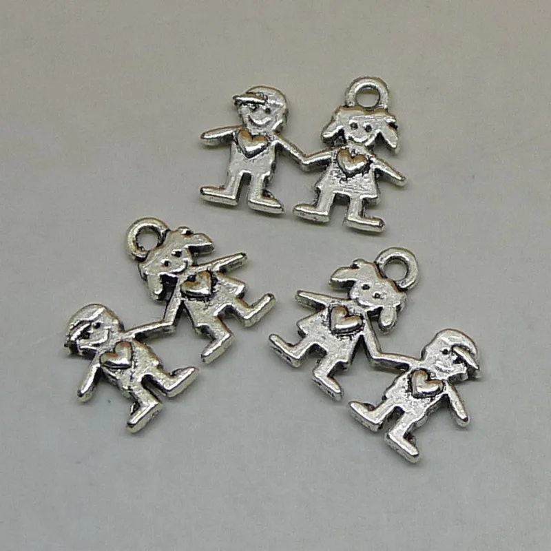 Boys girls Charms Beads Antique Silver Handmade Jewelry Making DIY European Alloy jewelry accessories 80pcs 14x11mm Valentine's Boys girls Charms Beads Antique Silver Handmade Jewelry Making DIY European Alloy jewelry accessories 80pcs 14x11mm Valentine's