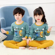 Пижамы для больших мальчиков и девочек пижама с длинными рукавами с динозавром из хлопка, одежда для малышей Детская одежда для сна пижамный комплект из 2 предметов, Pijama Bebes