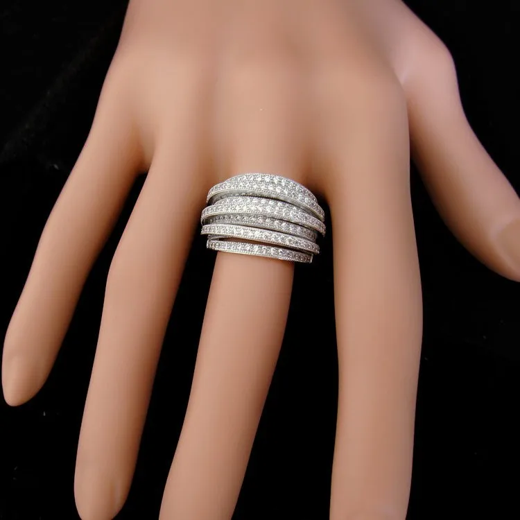 Роскошные AAA кубического циркония микро проложить установить многослойный ясный камень полный палец кольцо, свадебные и вечерние ювелирные изделия для женщин R0995