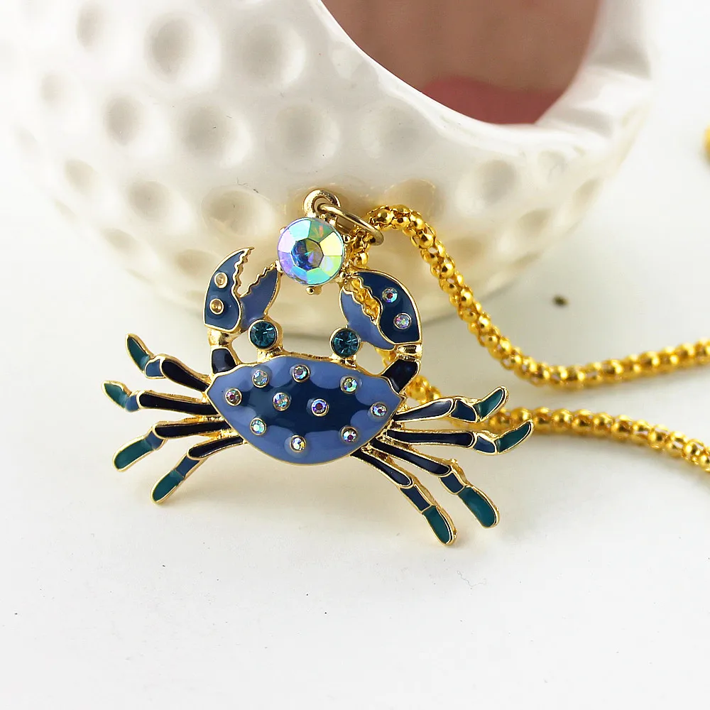 

XQ xq Free shipping 2015 The new BJ blue crab Long necklace Gifts for girls gold necklace
