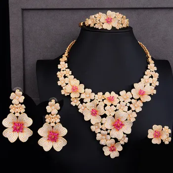 

GODKI Luxury Super Big Blossom Flower 4PCS African Jewelry Sets For Women Wedding Zircon CZ Nigeria Dubai Gold jewelry SetS 2019