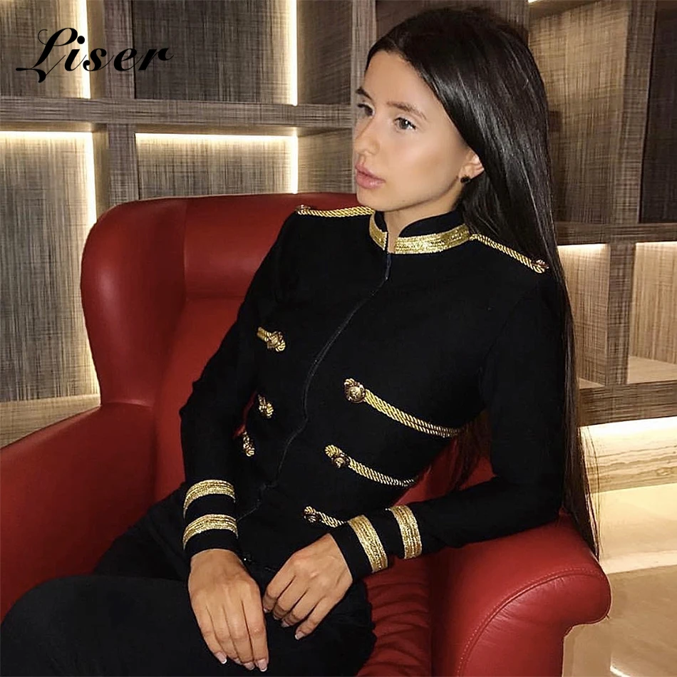 

Liser 2018 New Summer Women Jackets Turtleneck Button Bandage Jackets Sexy Bodycon Elegant Celebrity Party Black Jacket Vestidos