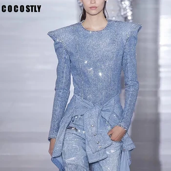 

Diamond Denim Jacket Women Coat Tops Female Long Sleeve Back Zipper Deinm Jacket Coats Women Fashion Clothes Korean 2019 New