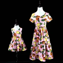 Mother kids cotton Dress Family look Clothes girls Summer pineapple bohemian long patchwork dress Mom and daughter beach dresses