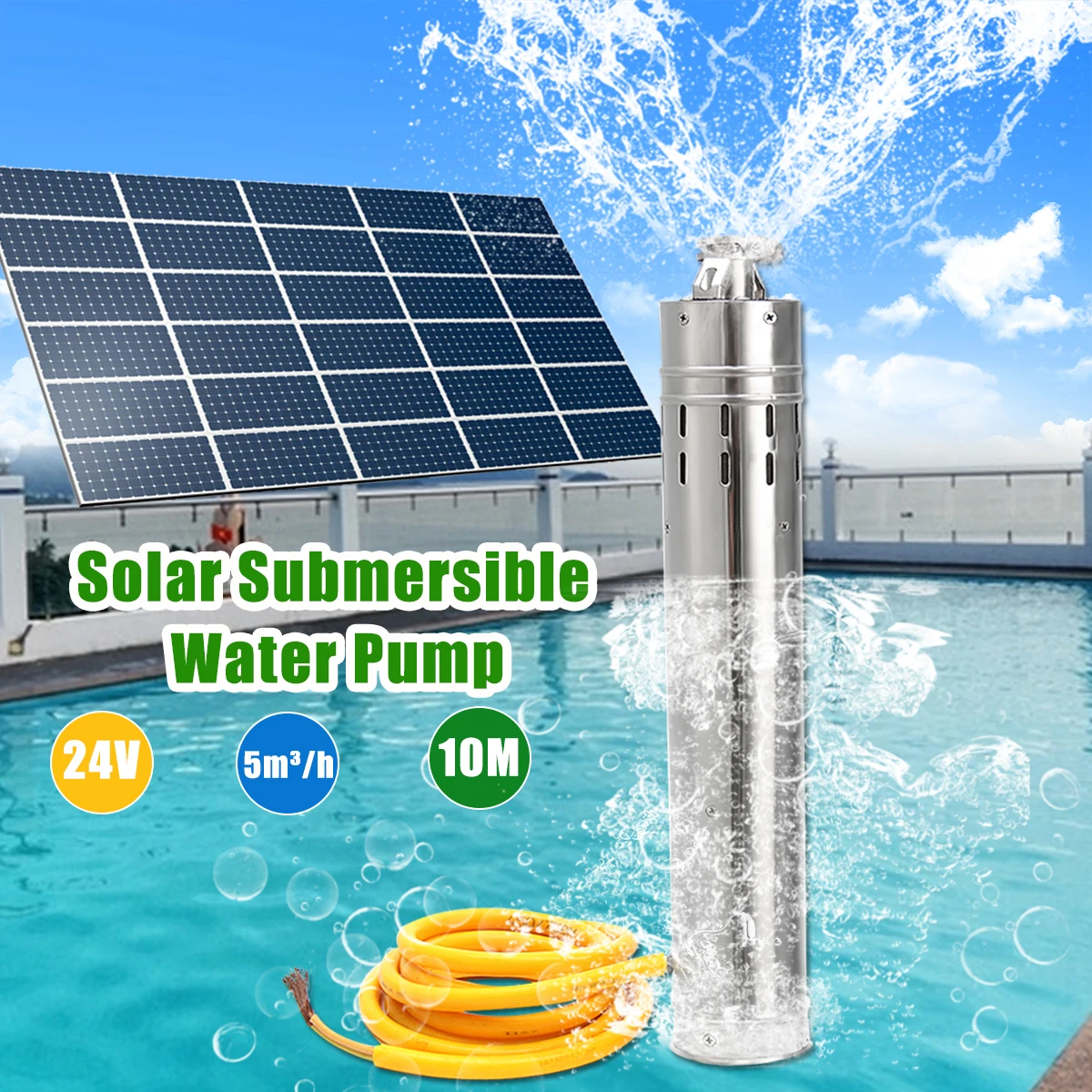 

DC24V 5000L/H Submersible Solar Water Pump Stainless Steel Centrifugal Water Pump for Irrigation Outdoor Garden Fountain