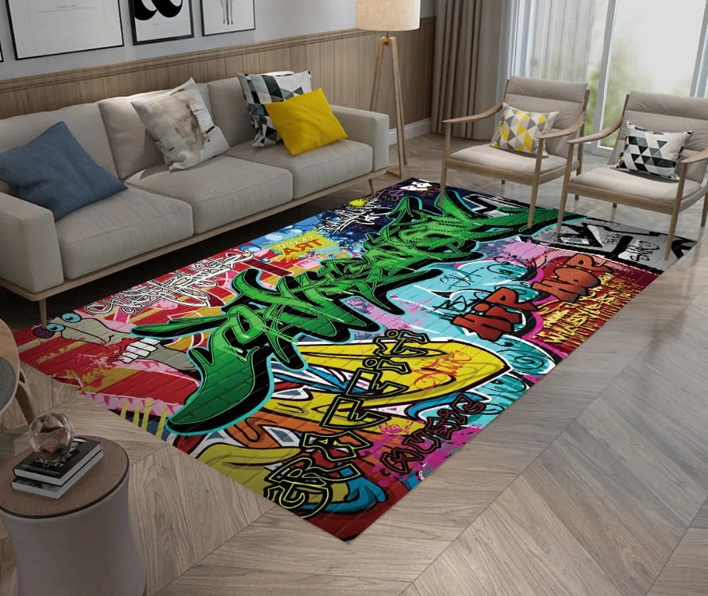 Lb Non Slip Green Graffiti Area Rugs For Living Home Room Large In