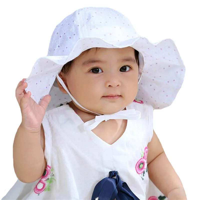 New Cute Baby Girl Wide Brim Sun Hats Kids Floral Dot Ruffle Bucket