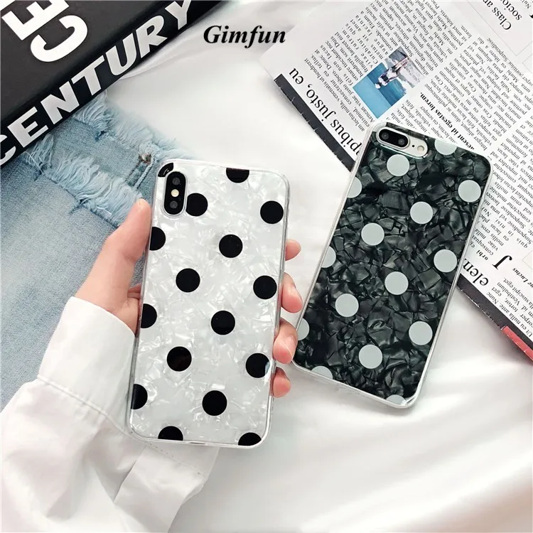Gimfun Cute Fritillaria Wave Point Glitter Phone Case for IPhone7 6 6s 6plus 8 x Soft Tpu Silicone Black White Cover Female |