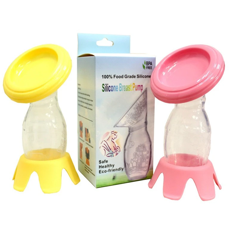 2 Ready Stock Food Grade Silicone Manual Breast Milk Collector with Cover and Base Mom Breastfeeding Manual Breast Pump Milk Pump
