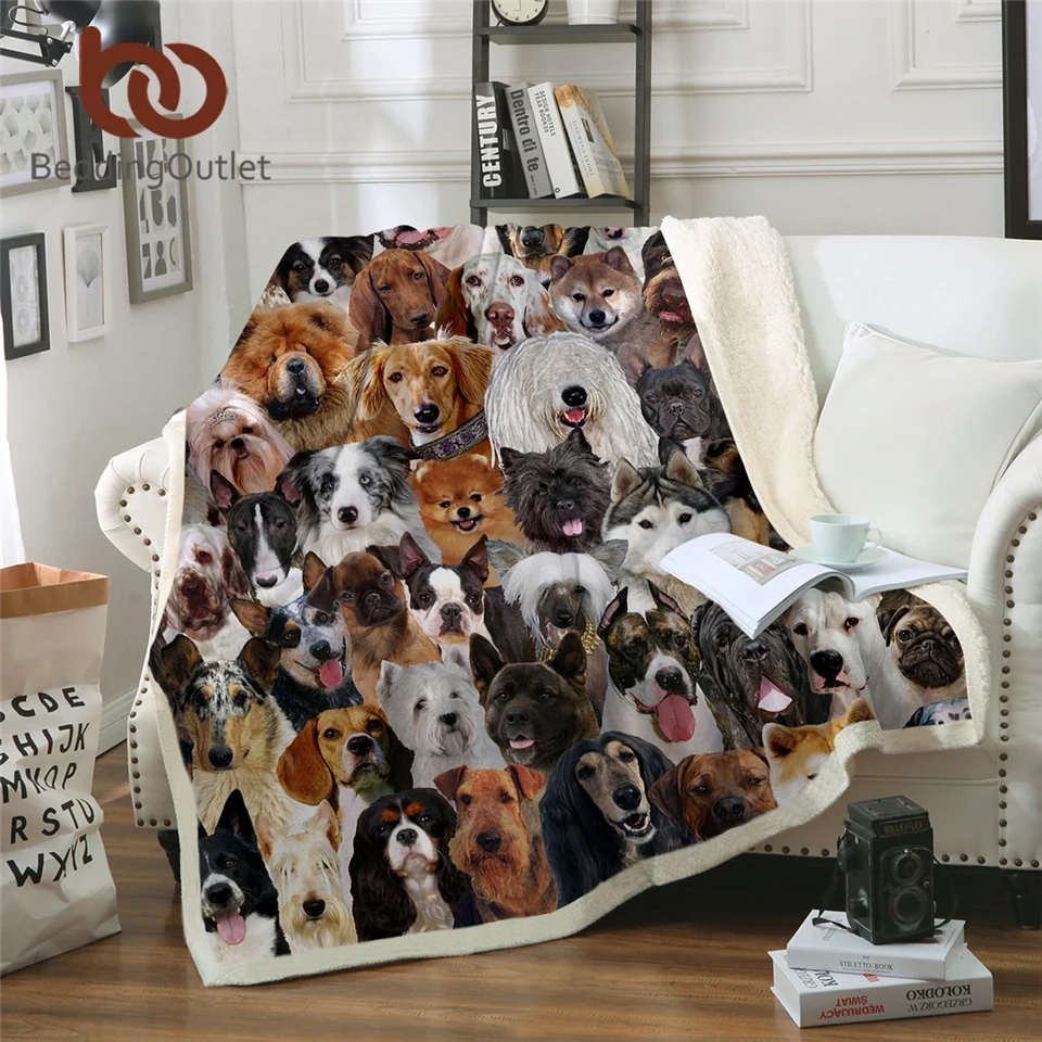

BeddingOutlet 3D Dog Blankets For Bed Pet Husky Bulldog Sherpa Blanket Animal Brown Koce Kids Bedding Furry Blanket 150x200cm