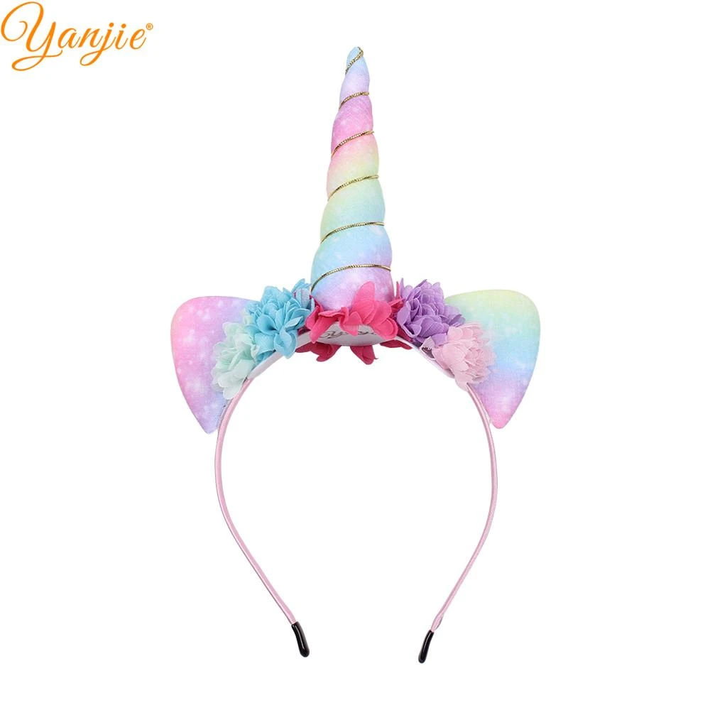Diadema de unicornio para niña y diadema de flores con orejas de cuerno de caballo de tela arcoíris, accesorios para el cabello DIY, novedad de 2022|Accesorios para el pelo mujer| -