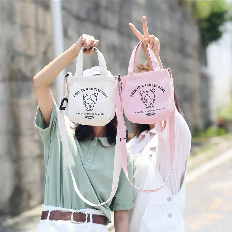 Menghuo 2018 New Canvas Casual Korean Shoulder Tote Bag Mini Single Messenger Crossbody Bags Women Bucket Female Bag Cute girlsG11A7292