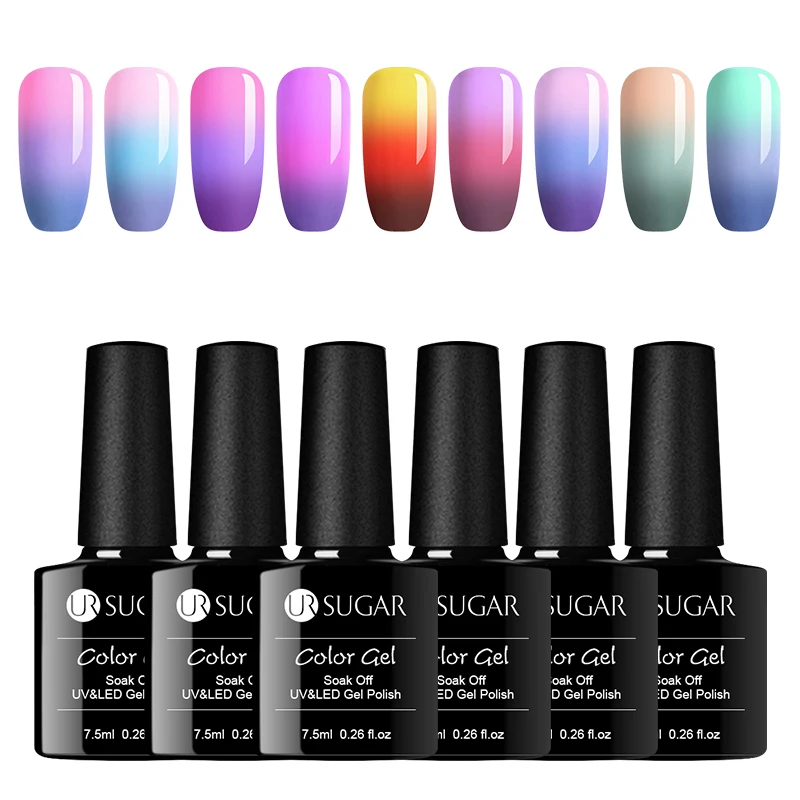 

UR SUGAR 7.5ml Thermal Color Changing UV Gel Polish 3-layers Coral Red Nail Art Soak Off UV Gel Varnish Long Lasting Gel