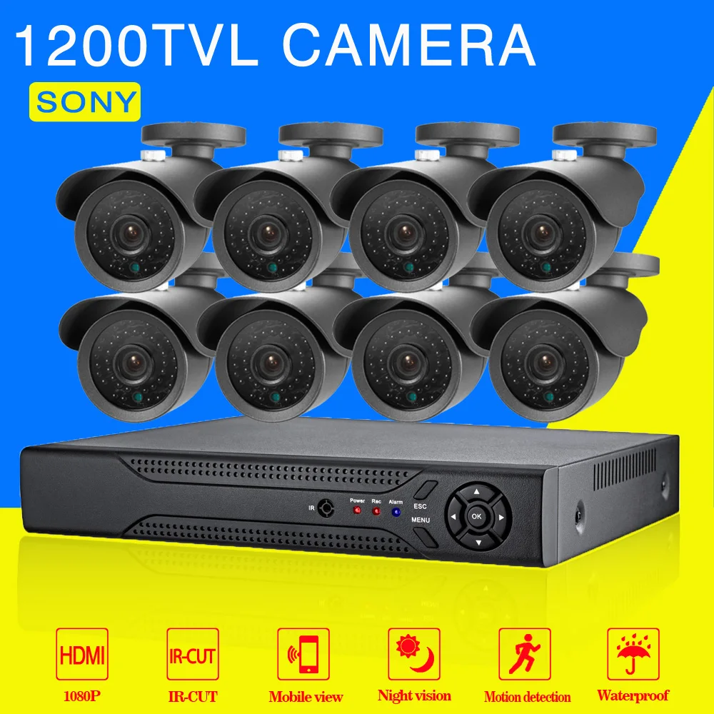 SONY 1200TVL CCTV System 16ch DVR Kit Outdoor IR Cameras 16 channel DVR Kit Security Camera surveillance System, All Cable in