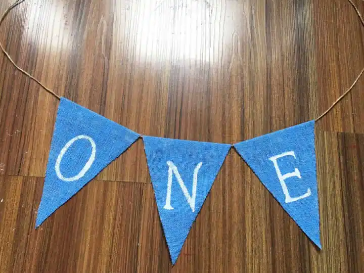 Мальчик первый день рождения овсянки один синий мешковины гирлянды Baby Shower декор сада гирлянды принц стульчик овсянка Лидер продаж