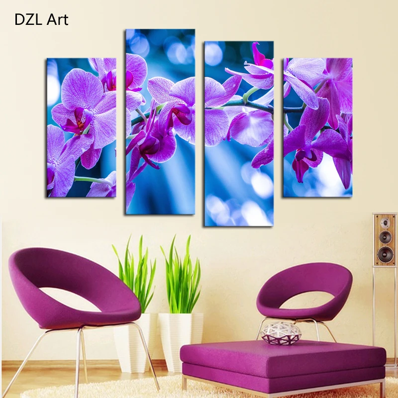 

4 Pcs Dreamy Purple Flower Wall Art Picture Home Decoration Living Room Canvas Print Painting Wall Picture Printing On Canvas