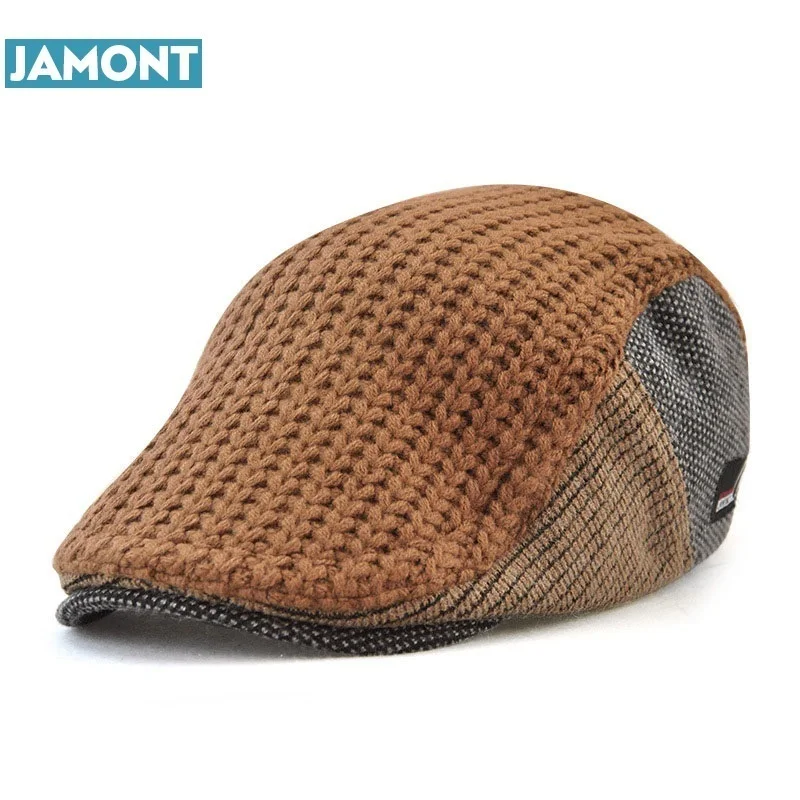Мужские береты JAMONT Хлопковые вязаные шапки для мужчин повседневная Кепка Newsboy